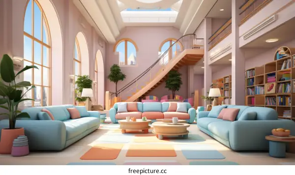 Pastel Retro Living Room Interior Design