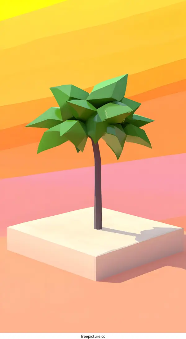 Low Poly Palm Tree on Minimalist Background