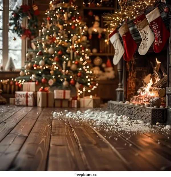 Christmas Tree with Fireplace and Presents