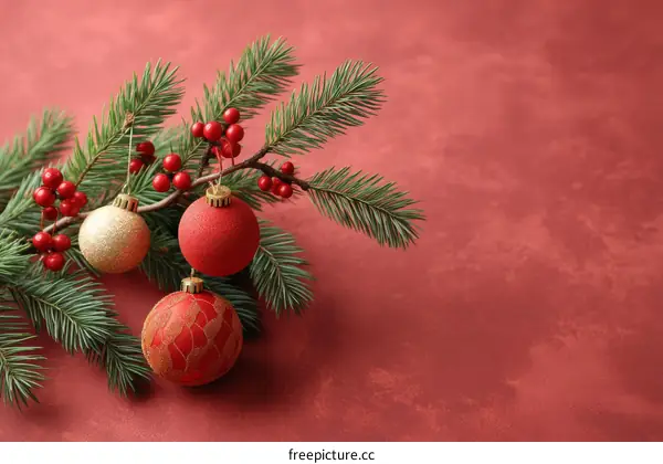 Christmas Decorations on a Red Background