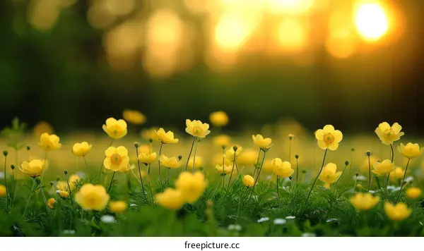 Yellow flower field at sunset