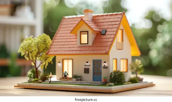3D Rendering of a Small House with a Red Roof