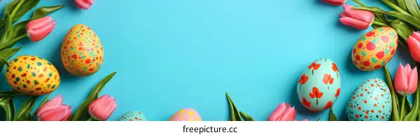 Colorful Easter Eggs Decorated with Flowers and Patterns