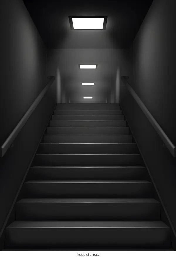 Dark Stairwell with Overhead Lights