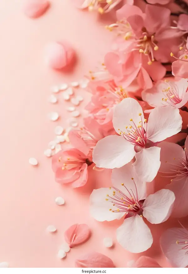 Pink Flowers on Soft Pink Background
