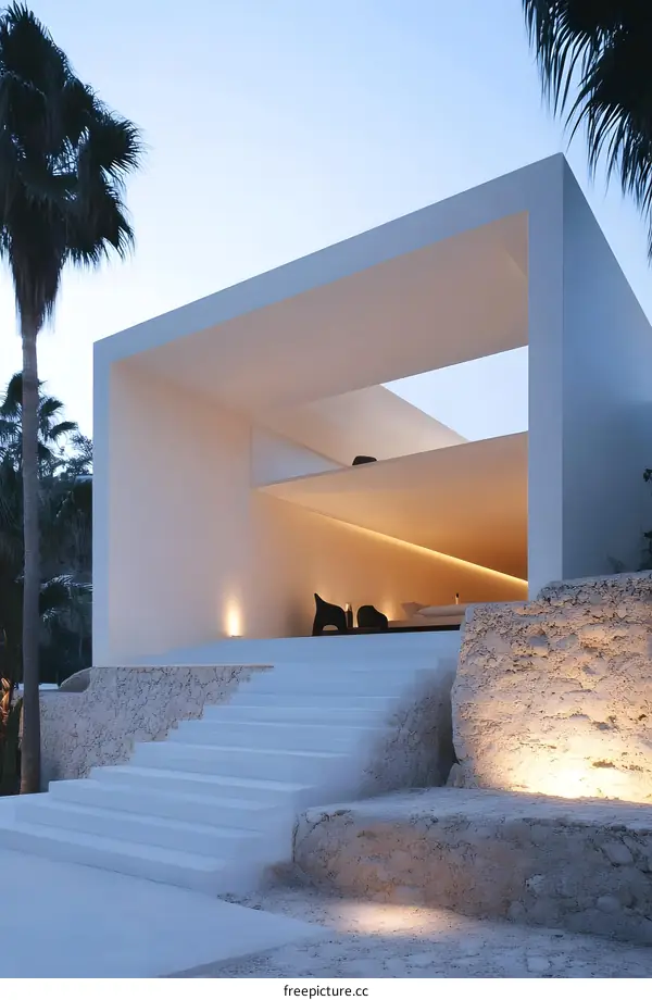 Modern Minimalist Architecture Design with White Walls and Steps