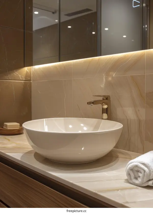 Luxurious bathroom sink in a modern hotel room