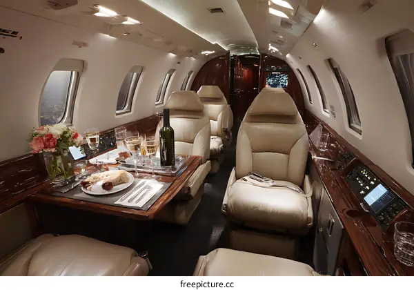 Luxury Private Jet Interior with In-flight Dining