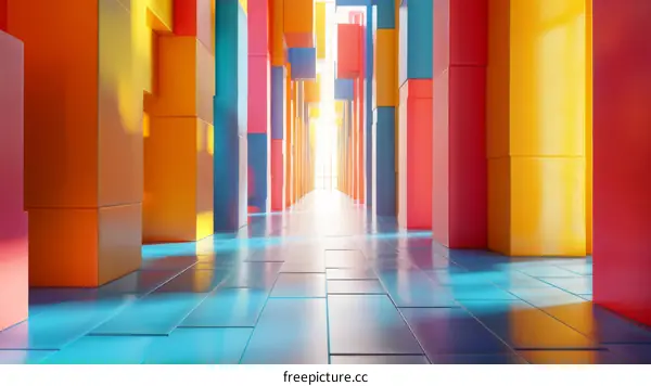 Colorful Abstract Corridor with Geometric Shapes