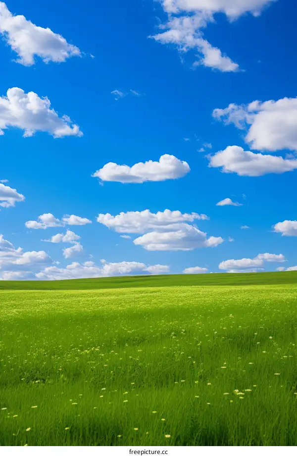 Green Grass Field Under Blue Sky With White Clouds