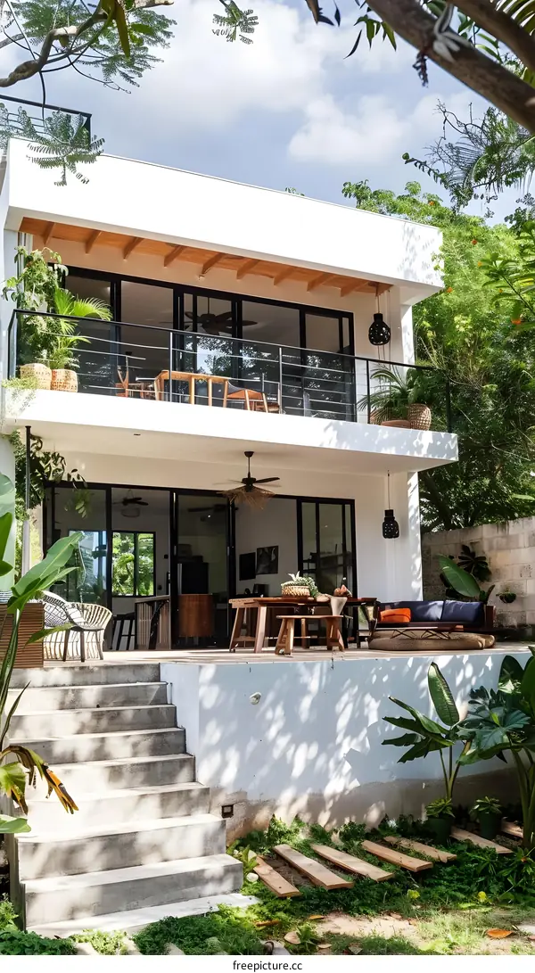 Modern Tropical House with Patio and Stairs