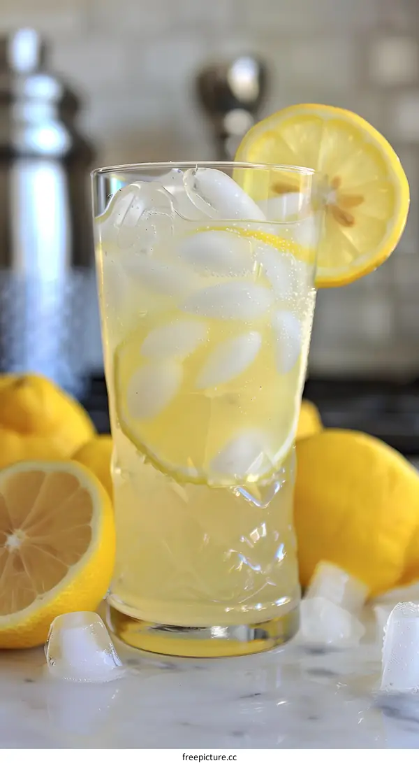 Refreshing Lemonade Drink with Ice and Lemon Slices