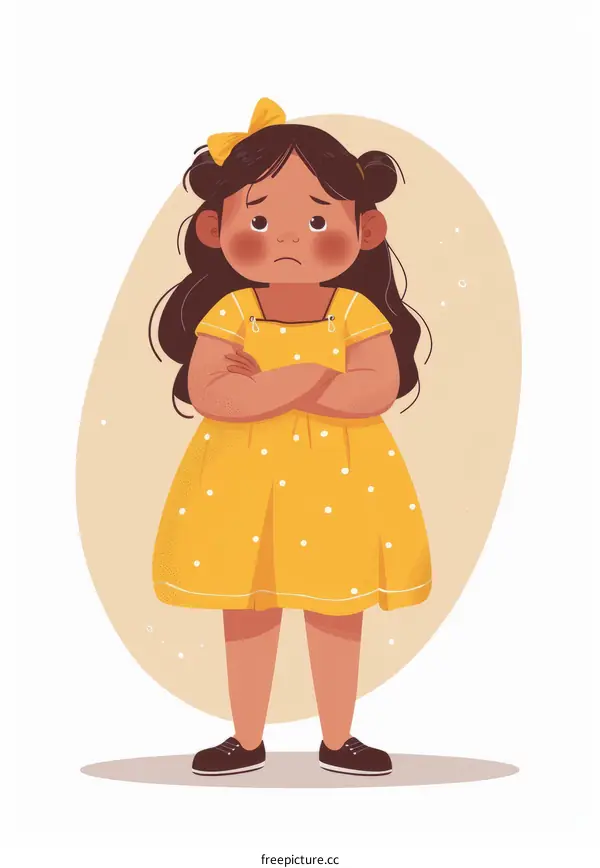 Illustration of a sad girl in a yellow dress