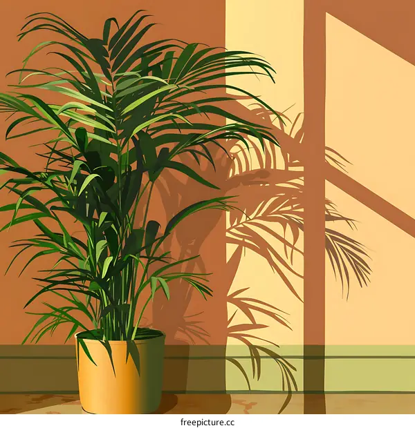 Tropical Plant Illustration With Shadow In Room