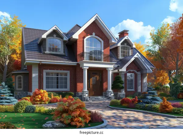Autumn House Exterior Design Illustration