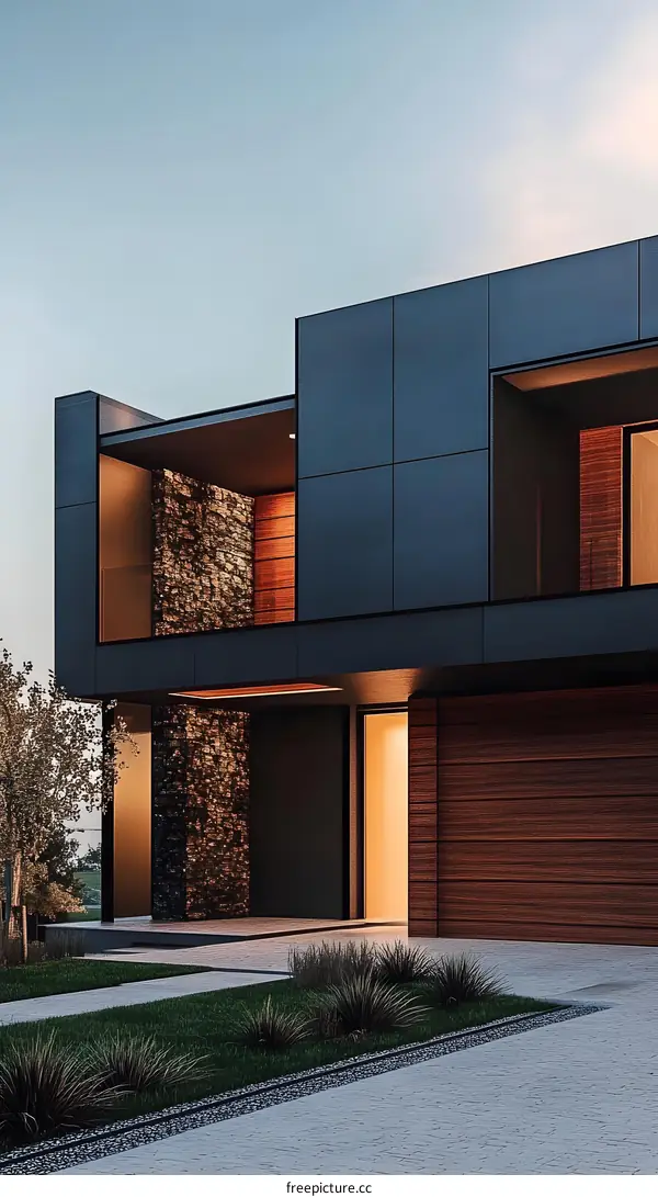 Modern Minimalist Home Exterior Design with Stone and Wood