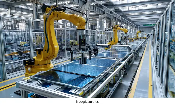 Automated Solar Panel Production Line in a Factory