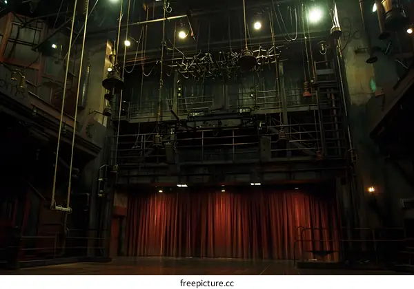 Backstage View Of Theater With Red Curtains