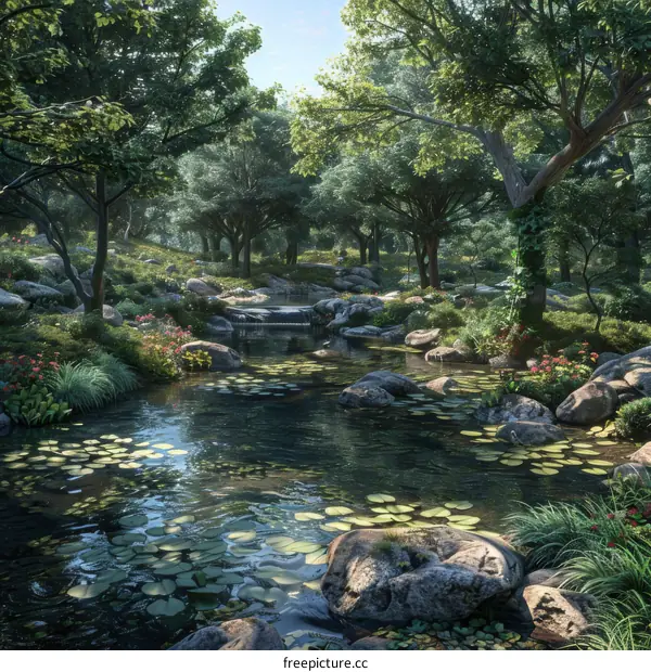 Sunlight Filtering Through Forest, Illuminating River