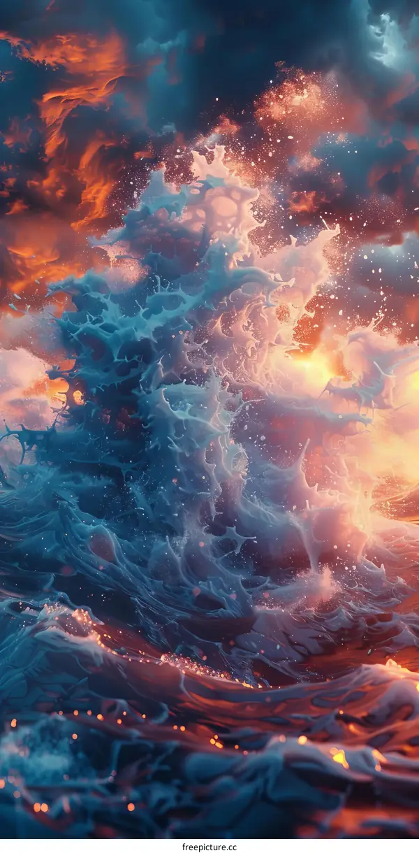Surging Ocean Wave in Majestic Blue and Orange