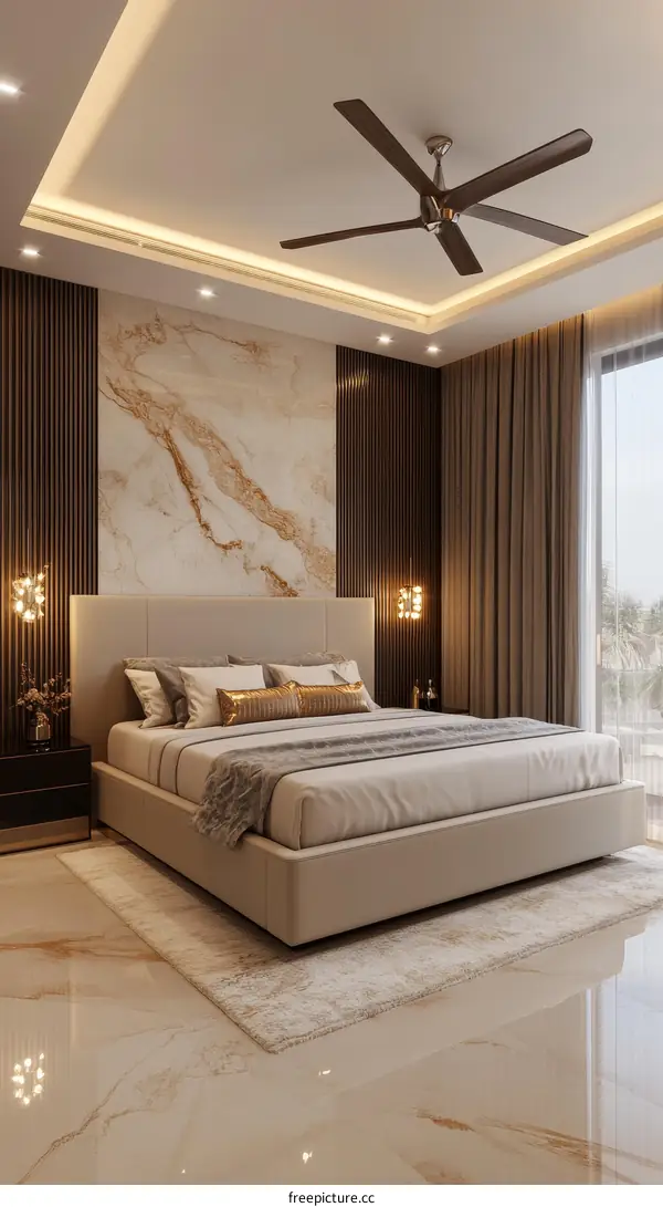 Modern Bedroom Interior Design with Marble Flooring