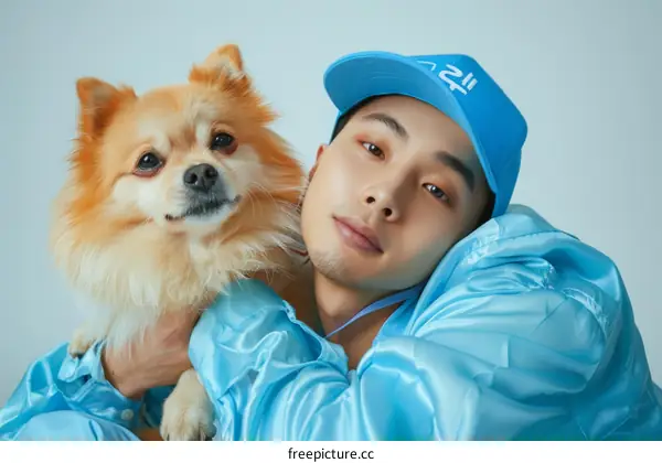 Asian man with a dog