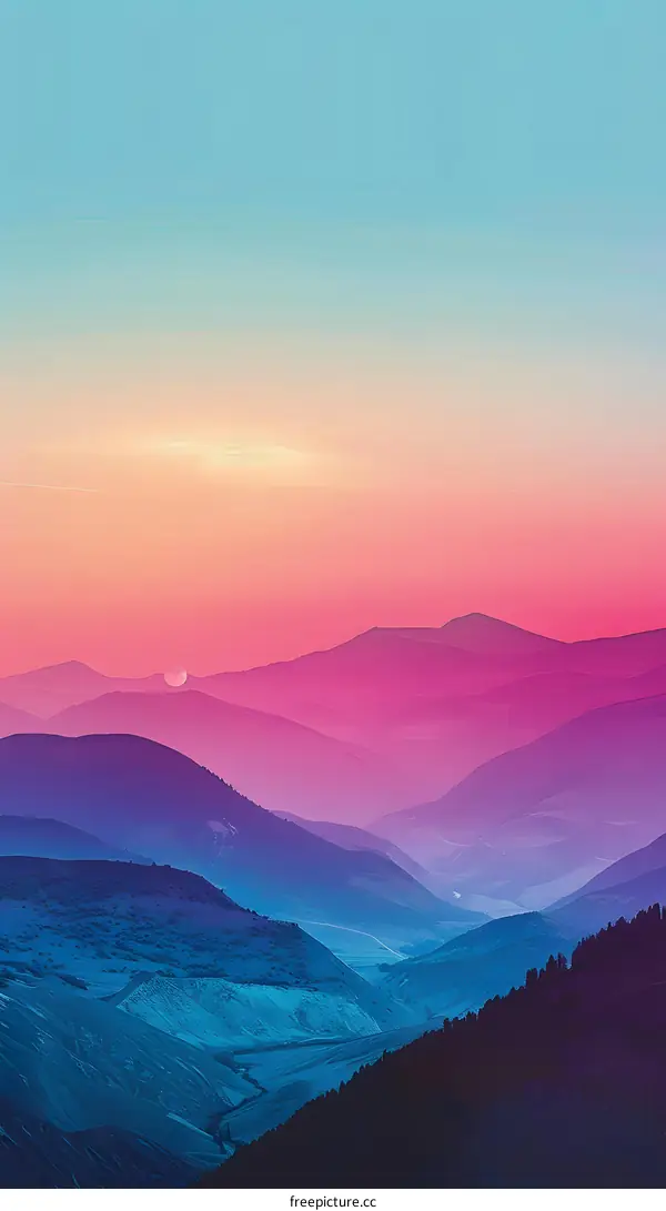Purple And Blue Mountain Range At Sunset