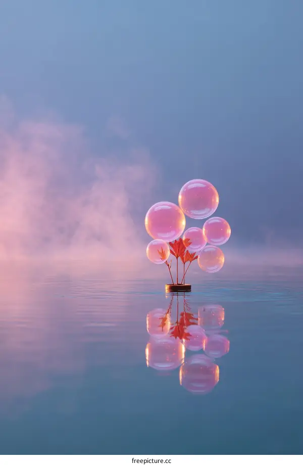 Floating Bubble Tree on Calm Water Surface