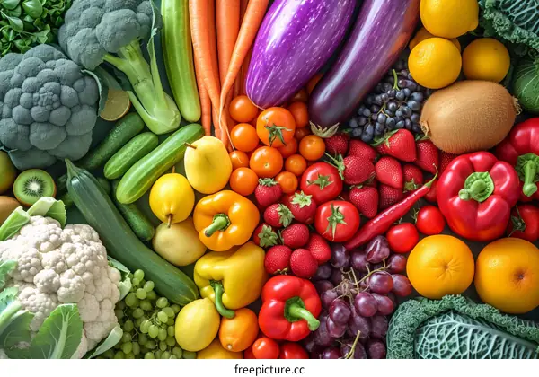 A variety of fresh fruits and vegetables