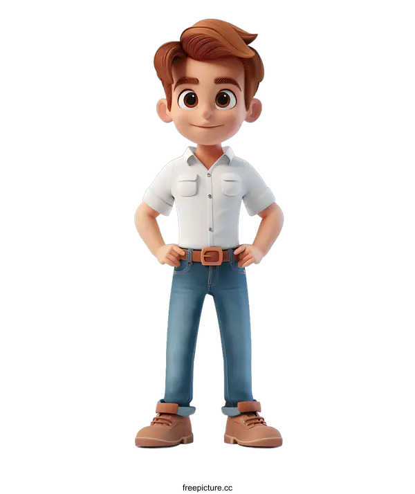 [Transparent Background PNG]Confident Cartoon Boy Standing with Hands on Hips