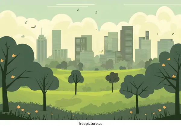 Green City Park Skyline Illustration