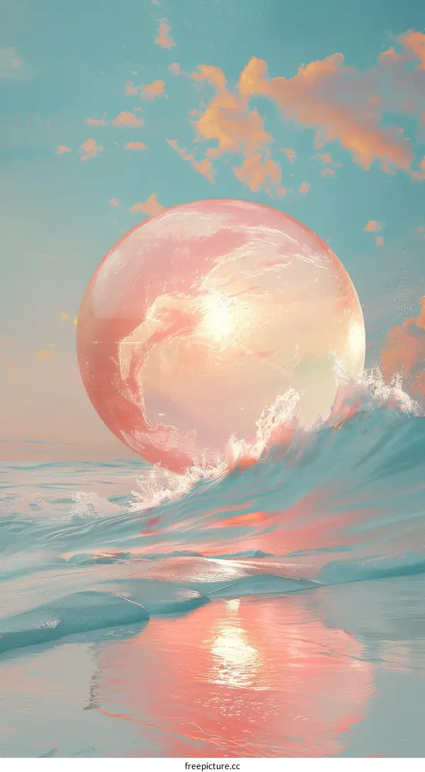 Pink Planet over Ocean Waves