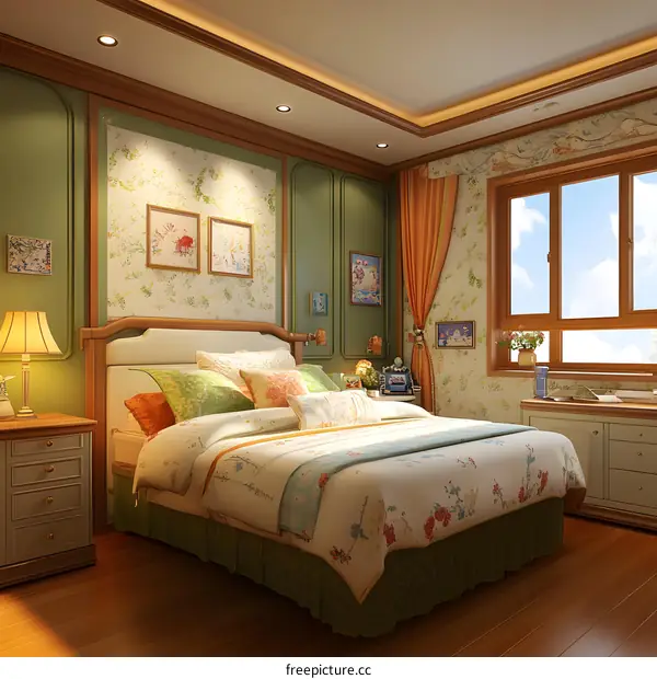 Green and Beige Bedroom Interior Design