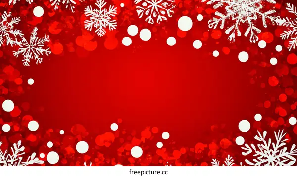 Winter Holiday Red Background with Snowflakes and Snow