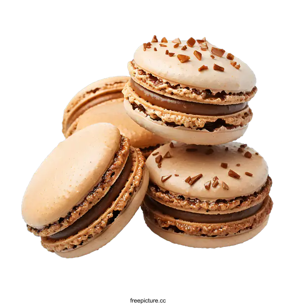 [Transparent Background PNG]Chocolate macarons with caramel on white background
