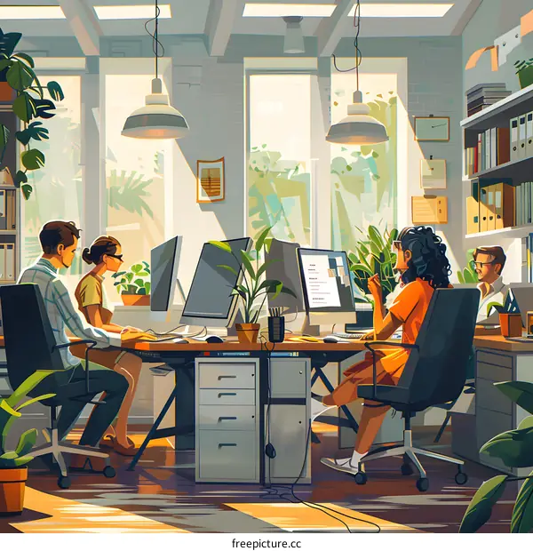 Illustration of a group of people working in an office