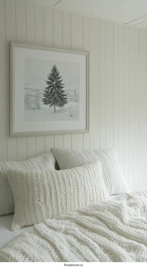 Winter Scene Artwork in a Cozy Bedroom
