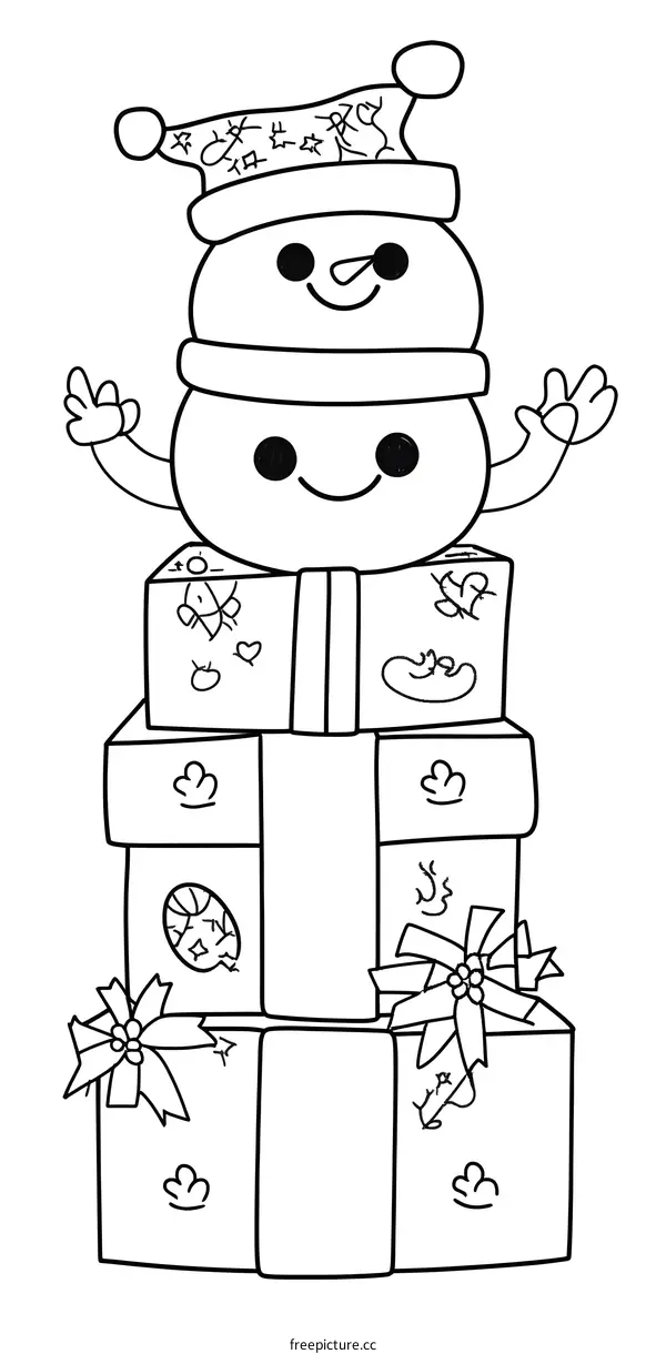 Cute Snowman On Top Of Christmas Presents