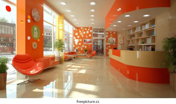 Vibrant Orange Interior Design Reception Area