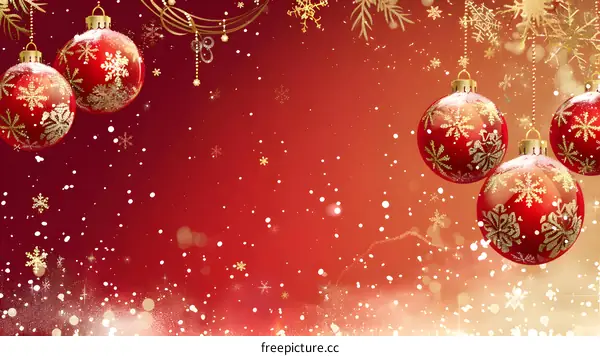 Christmas red background with hanging ornaments