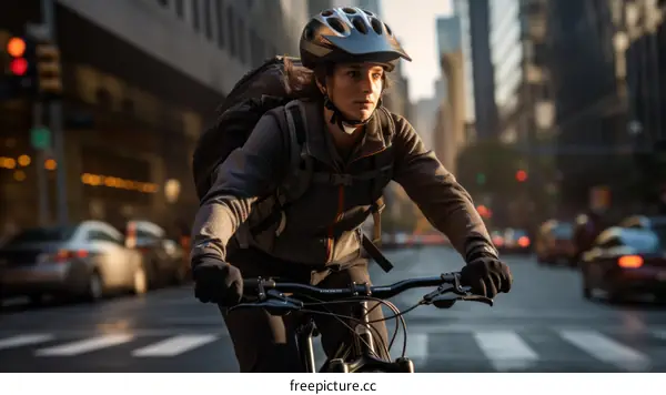 Young woman riding a bicycle in the city