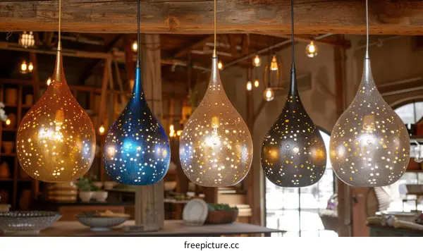 metal perforated teardrop pendant lights