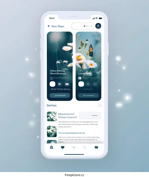 Mobile Phone Screen with Butterfly and Flowers