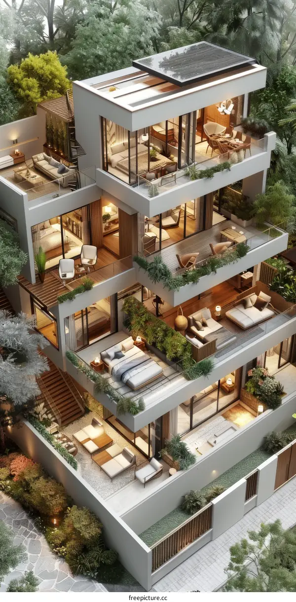 Modern Multi-Level House Design in Lush Landscape