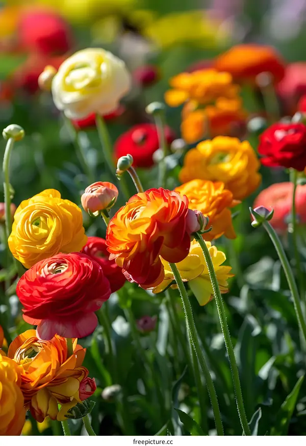 Colorful Ranunculus Flowers In Bloom