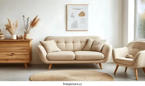 Beige Sofa and Armchair in Modern Living Room