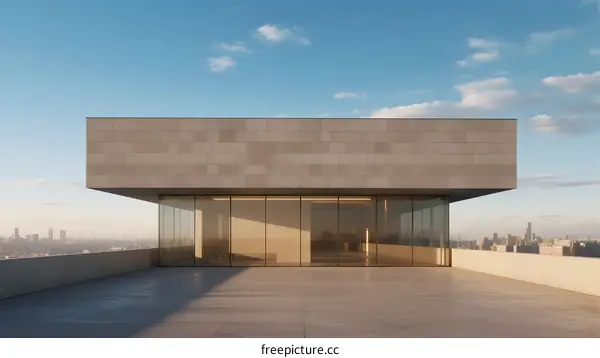 Modern Architectural Structure with Large Glass Facade on Rooftop