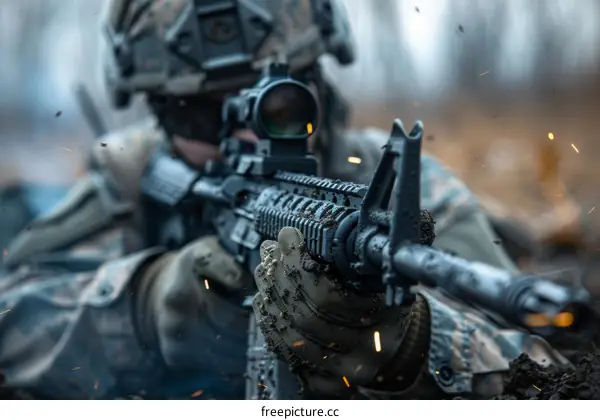 Soldier aiming an assault rifle
