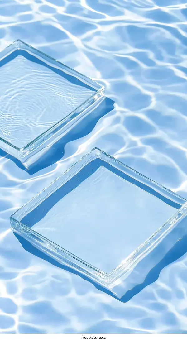 Transparent Square Dishes in Rippled Water