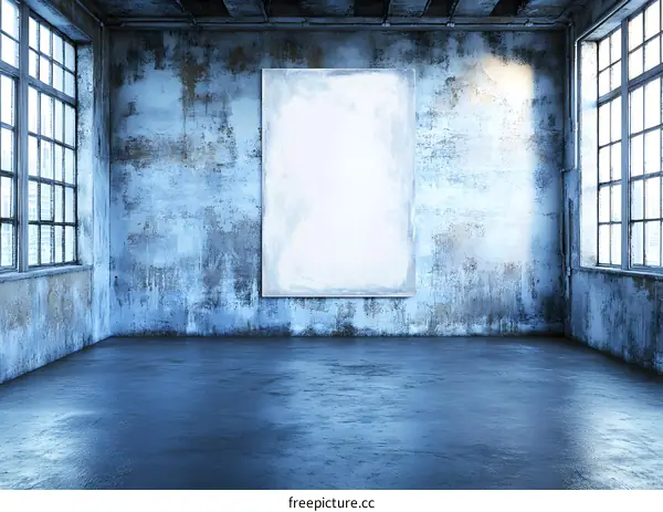 Blank Canvas on Old Blue Wall  in Empty Room